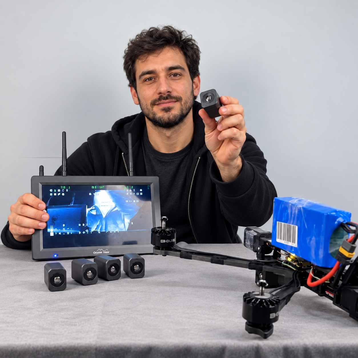Демонстрація FPV-камери та дрона з екраном FPV-зображення